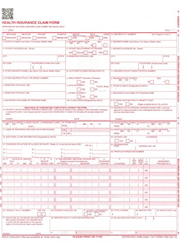 CMS 1500 Claim Forms - HCFA (Version 02/12) 2,500 Sheets, Approved OMB-0938-1197