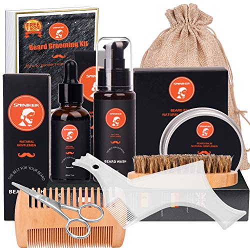 Sminiker 10 in 1 Beard Grooming Kit for Beard Care Unique Gifts for Men, Beard Oil, Beard Brush, Beard Comb, Beard Balm, Beard Shampoo, Beard & Mustache Scissors Beard Growth & Trimming Kit