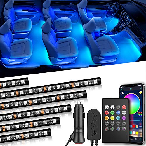 Underdash Lighting Kit, Megulla RGB Multi-Color 6PC Bluetooth Car Interior Lights with Music SYNC and Remote for Cars, Trucks, Pickups, SUV