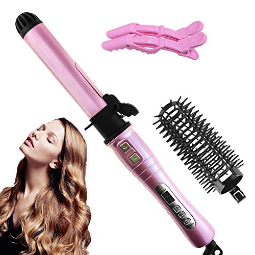 Automatic Rotating Curling Iron with Anti-Scald Hot Brush LCD Temperature Display- 1.25inch Dual Voltage Hair Curling Wand