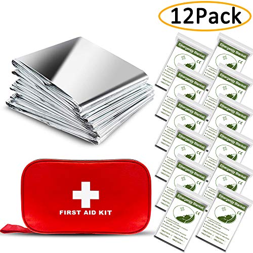 ANCwear Emergency Blankets Pack-12,Foil Mylar Thermal Blankets Space Blanket 52'x82' for Outdoors,Hiking,Survival,or First Aid