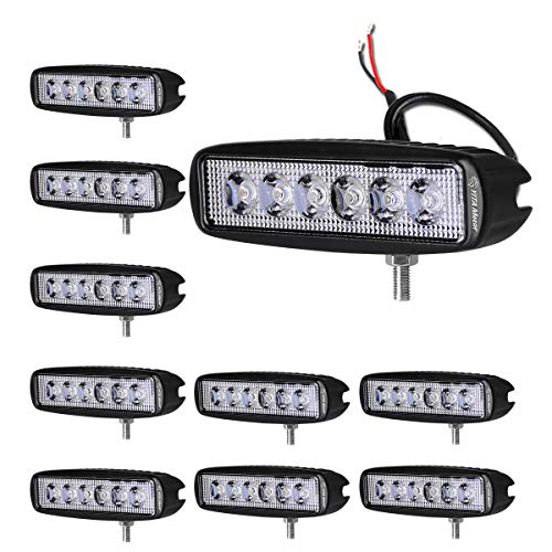 YITAMOTOR LED Light Bar Led Light Pod 10Pcs 18W 6Inch Spot LED Work Light Single Row Offroad Led Light Driving Light Fog Light Boat Light for SUV ATV 4WD Car Truck Golf Cart 12V 24V,2 Years Warranty