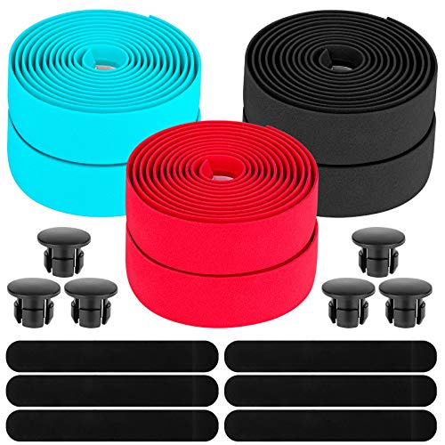 Awpeye 3 Pairs Bicycle Handlebar Tape EVA Road Bike Bar Tape with End Plugs Cycling Handle Wraps 6 Rolls (Black, Red, Bianchi Green)