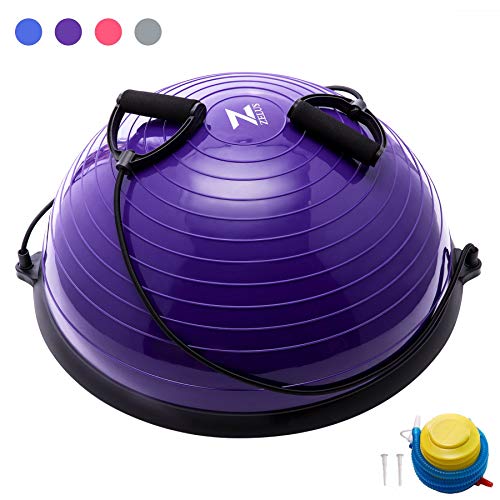 Z ZELUS Balance Ball Trainer Half Yoga Exercise Ball with Resistance Bands and Foot Pump for Yoga Fitness Home Gym Workout (Purple)