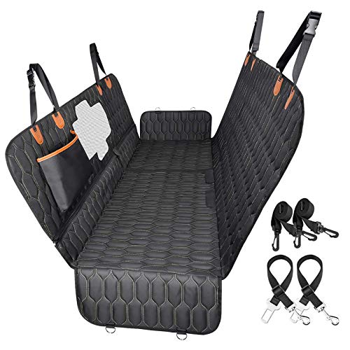 4-in-1 Dog Car Seat Cover, OKMEE Convertible Dog Hammock Scratchproof Pet Car Seat Cover with Mesh Window 2 Seat Belts , Durable Nonslip Dog Seat Cover for Back Seat Protector for Cars Trucks SUVs