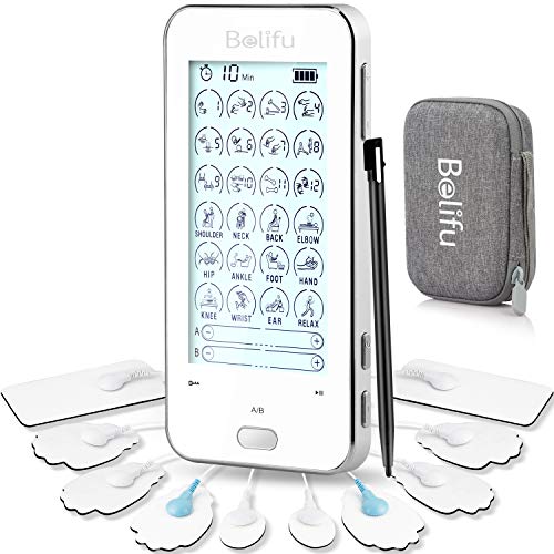 Belifu Dual Channel Tens Unit Electro Muscle Stimulator, Fully Isolated with Independent 24 Modes, Rechargeable Pulse Massager with Electrodes Pads for Neck Back Arms Chronic Pain Relief Body Building