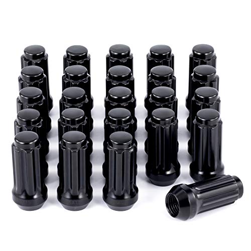 24-Piece M14x1.5 Lug Nuts Black with Spline Tuner, XL 2 inches Length Conical Aftermarket Wheel Nut, Compatible with Chevy GMC Ford Cadillac Lincoln SAAB Saturn Silverado 1500 Savana