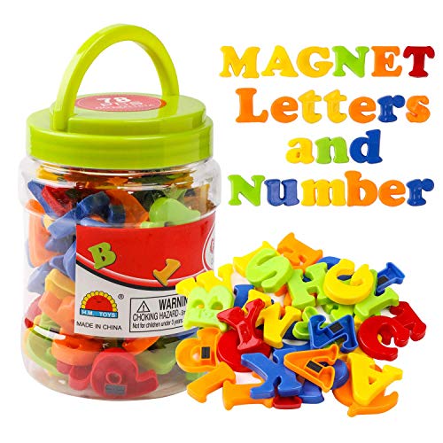 JCREN Magnetic Alphabet Magnets Letters and Numbers Toy ABC 123 Fridge Plastic Toy Set Educational Magnetic in Bucket Preschool Learning Spelling Counting Uppercase Lowercase Math Symbols for Toddler