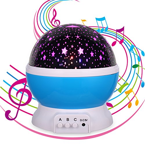 Night Light for Kids,Music Star Projector, Sleeping Soothing White Noise Sound Machine,12 Songs,Kids Gifts for 1 2 3 4 5 Years Old (Blue-Star&Music)