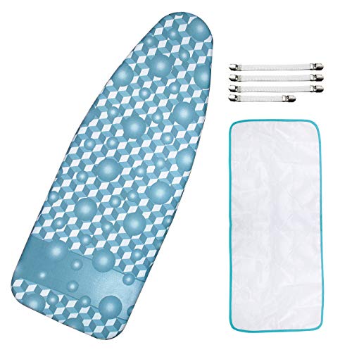 Extra-Wide Ironing Board Cover and Pad Replacement with Scorch and Stain Resistant Thick Padding and Elasticized Edge 18' x 49' Ironing Board Covers 4 Fasteners and 1 Protective Scorch Mesh Cloth