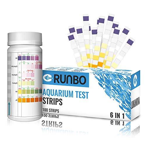 RUNBO Aquarium 6 in 1 Test Strips for Fresh/Salt Water, 100 Counts Easy and Accurate Test Nitrate, Nitrite, General Hardness, Free Chlorine,PH, Carbonate