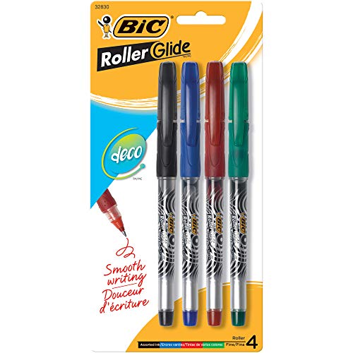 BIC Roller Glide Deco Roller Pen, 0.7mm, Assorted Colors, 4-Count