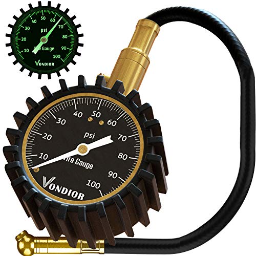 Tire Gauge - (0-100 PSI) Heavy Duty Tire Pressure Gauge. Certified ANSI Accurate with Large 2 Inch Easy to Read Glow Dial, Low - High Air Pressure Tire Gauge for Motorcycle/Car/Truck Tires