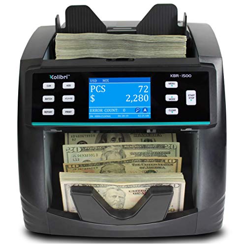 KBR-1500 Bank Grade Mixed Denomination Bill Money Value Counter with Advanced UV/MG/MT/IR/2CIS Counterfeit Detection, Multi-Currency (USD, CAD, MXN), Sorting and Receipt Printing Function