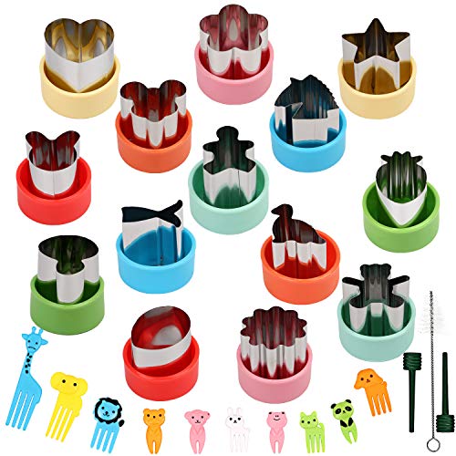 BakingWorld 14 Pcs Vegetable Cutter Shapes Set,1.5 inch Size Mini Pie,Fruit and Cookie Pastry Stamps Mold with 10 Pcs Food Picks and Forks for Kids Baking and Food Supplement Tools Accessories Crafts