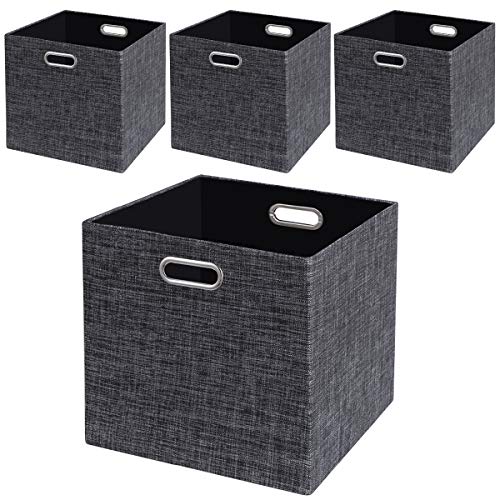 Storage Cube Basket Bin,Foldable Closet Organizer Shelf Cabinet Bookcase Boxes,Thick Fabric Drawer Container (4, Black)