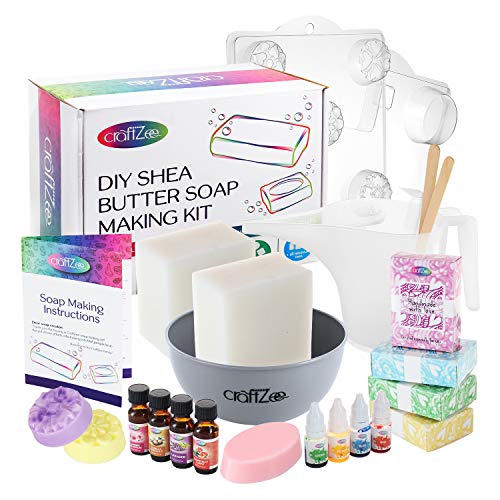 DIY Melt & Pour Shea Butter Soap Making Kit by CraftZee: Includes 4 Fragrances, 4 Liquid Dye, 4 Soap Boxes and 2 Plastic Molds | Make Your Own Soap Set | Soap Supplies, Handmade and Homemade Bar Soap