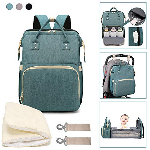 3 in 1 Travel Bassinet Baby Foldable Diaper Changing Station Portable Crib Baby Nappy Changing Bag for Newborn Baby Toddler, Travel Crib Infant Sleeper, Baby Nest with Mattress (Green)