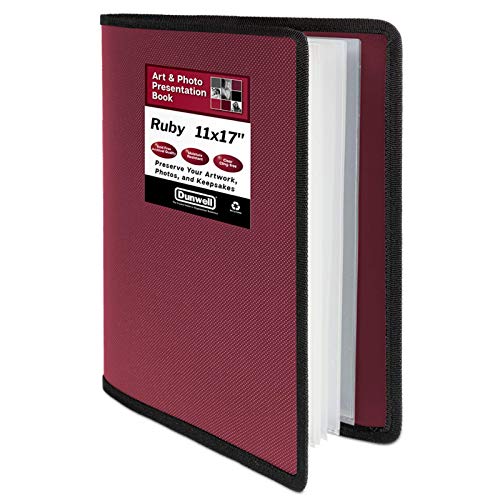 Dunwell Art Portfolio 11x17 Folder - (Ruby, 1 Pack), Large Portfolio Folder for Artwork, Art Folder has 24 Pockets, Display 48 Pages, Artwork Storage, Portfolio Presentation Book with Clear Sleeves