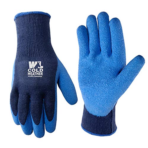Men's Cold Weather Work Gloves, Heavyweight Knit Shell, Latex Coating, Navy Blue, Large (Wells Lamont 571L)