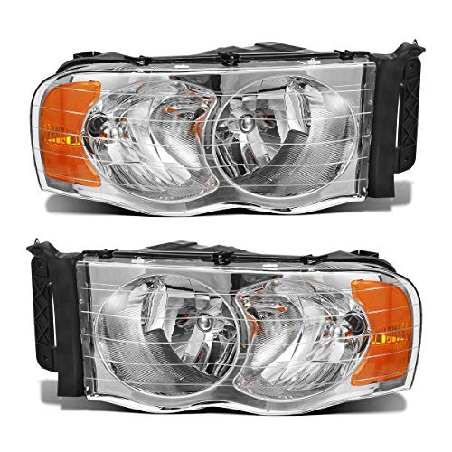 Partsam Headlights Headlamps Assembly Replacement for Dodge Ram Pickup 2002 2003 2004 2005 Trucks Driver and Passenger Side Head Lights Lamps Chrome Housing with Amber Reflector CH2502135 CH2503135