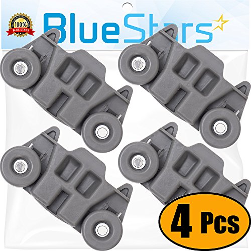 [UPGRADED] Ultra Durable W10195416 Lower Dishwasher Wheel with STEEL Screws Replacement Part by Blue Stars - Exact Fit for Whirlpool Kenmore Dishwasher- PACK OF 4