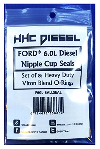 HHC Diesel -Ford 6.0L Diesel Nipple Cup/Ball Tube O-Rings/Seals- Set of 8 Special Heavy Duty Viton Blend (F60L-BALLSEAL)