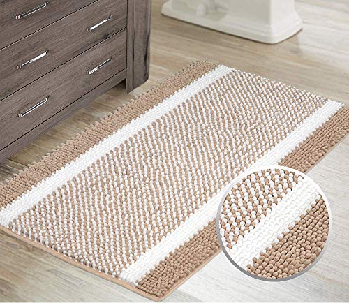 Bath Mats for Bathroom Non Slip Luxury Chenille Shaggy Bath Rugs Absorbent Non Skid Fluffy Soft Shaggy Rugs Washable Dry Fast Plush Area Carpet Mats for Indoor, Bath Room, Shower (24' X 17')