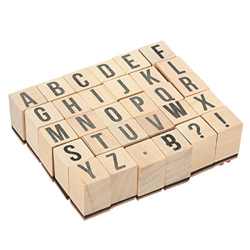 Wooden ABC Stamps - 30-Piece Alphabet Stamps Letters and Symbols Set - Wood Mounted Rubber Stamps for Card Making, DIY Crafts, Scrapbooking