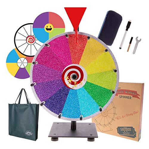 Prize Wheel Spinning Wheel for Prizes - Dry Erase Spin Wheel Game Small 12' inch Tabletop Stand Spinner Board with 4 Color & White Wheels, Marker Pen, Eraser & Bag | Win Fortune Raffle Carnival Games