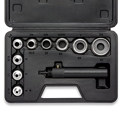 Neiko 02614A Interchangable Hollow Hole Punch Set with Handle, Heavy Duty with Handle Case, 10-Piece Large Set