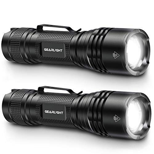 GearLight TAC LED Tactical Flashlight [2 PACK] - Single Mode, High Lumen, Zoomable, Water Resistant, Flash Light - Camping Accessories, Emergency Gear, Flashlights with Clip