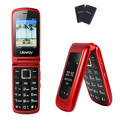 Uleway Unlocked Flip Phone 3G Dual Screen SOS Flip Cell Phones Unlocked Easy to Use T Mobile Flip Phone for Seniors & Kids (Red)