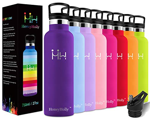 HoneyHolly Stainless Steel Vacuum Insulated Water Bottle,Reusable Bpa Free Metal Sport Bottles with Straw & Filter,600ML Leakproof Hot & Cold Drinks BottleTravel Thermoflask for Kids