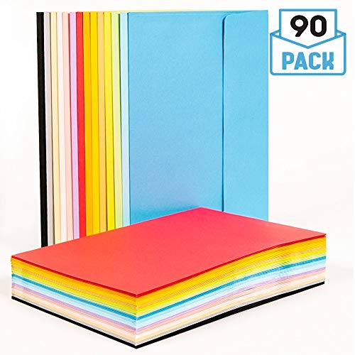 Sodaxx 90 packs A9 Color Invitation Greeting Card Envelopes - 15 Assorted Colors - Self-Seal Square Flap - 5-3/4' x 8-3/4'
