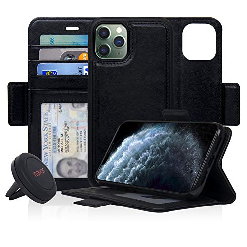 Navor Universal Car Mount & Detachable Magnetic Wallet Case with RFID Protection Compatible for iPhone 11 Pro Max [6.5 inch] [Vajio Series] - Black [IP11PMXVJKTBK]