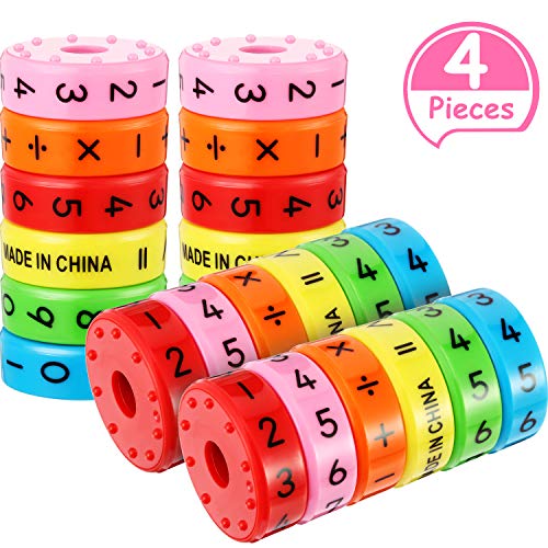 4 Sets Magnetic Math Learning Toys Math Counting Blocks Numbers and Symbols Math Skills Rotating Cylinder Block Mathematics Colorful Fridge Magnets Educational Game for Teens