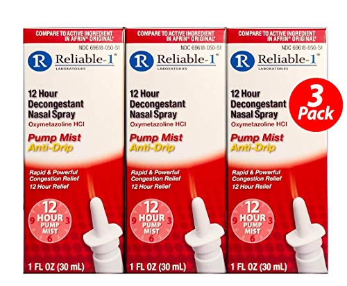 RELIABLE 1 LABORATORIES 12 Hour Decongestant Nasal Spray (1 fl oz) (3 Pack) Oxymetazoline HCI Non Drip - Rapid & Powerful Congestion Relief