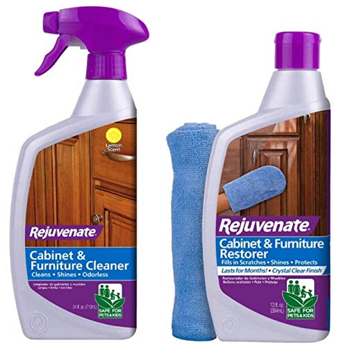 Rejuvenate Cabinet and Furniture Clean & Restore Bundle 24oz Cleaner & 13oz Restorer with Microfiber Mitt