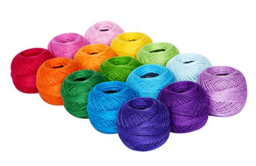 LE PAON Soft 1500Y 15 Pearl Balls Cardinal Size 8 Rainbow Colors for Crochet Hardanger Cross Stitch Needlepoint Hand Embroidery All