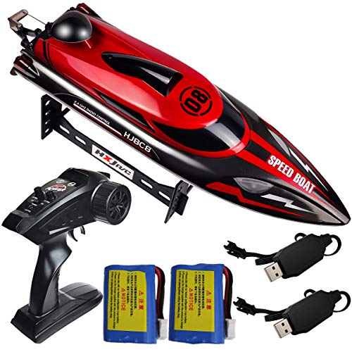 HONGXUNJIE 2.4Ghz RC Boat- 20 mph High Speed Remote Control Boat for Adults and Kids for Lakes and Pools with 2 Rechargeable Batteries, Low Battery Alarm, Capsize Recovery (RED