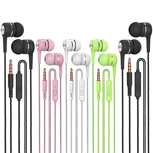 Earbuds Headphones with Microphone 5 Pack,Earbuds Wired Stereo Earphones in-Ear Headphones Bass Earbuds, Compatible with iPhone and Android Smartphones,iPod,iPad, MP3 Players,Fits All 3.5mm Interface