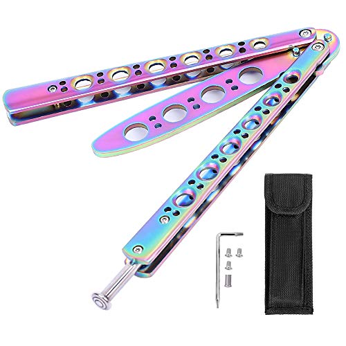 BenkerEsti Butterfly Knife Comb Trainer Balisong Trainer Colorful Design with Repair Tools Protective Cover Practice Butterfly Knife