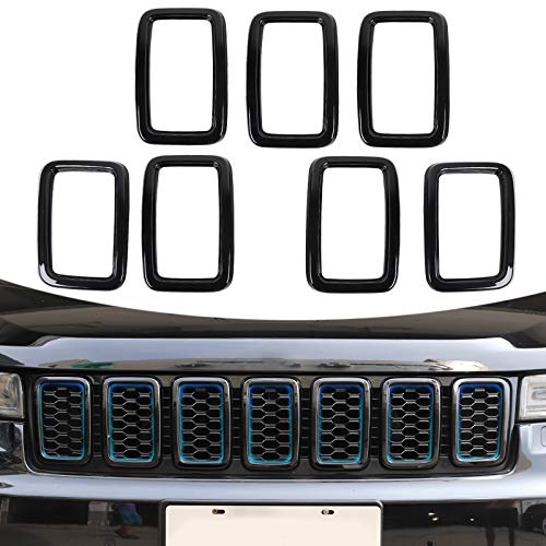 CheroCar Front Grill insters Cover for Jeep Grand Cherokee 2017-2020, Exterior Accessories, Black, 7pcs/Set