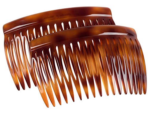 Charles J. Wahba Side Comb (Paired) - 17 Teeth (Mock Tortoise Color) Handmade in France