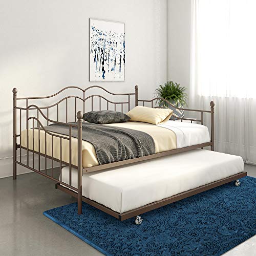 DHP Tokyo Daybed and Trundle with Metal Frame, Twin Over Twin Size, Brushed Bronze