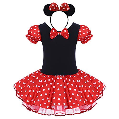 ODASDO Girl Vintage Polka Dots Dress for Kids Baby Princess Tutu Tulle Ballet Dance Leotard Christmas Halloween Cosplay Birthday Party Fancy Dress Up with Headband 2pcs Outfit Red 2-3 Years