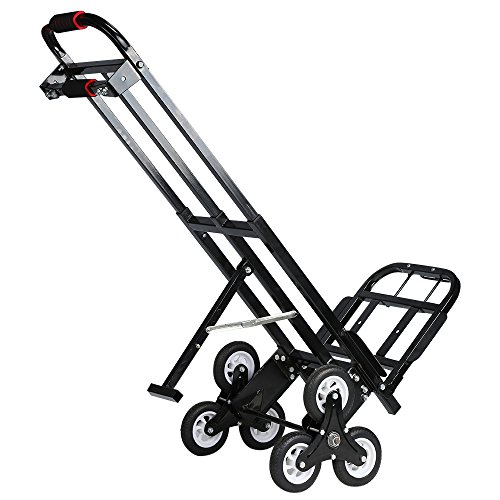 Mecete Enhanced Stair Climbing Cart Portable Climbing Cart 460 lb Largest Capacity All Terrain Stair Climbing Hand Truck Heavy Duty with 6 Wheels (Black) 2 Climbing Rope for Heavy Cargo on Stairs