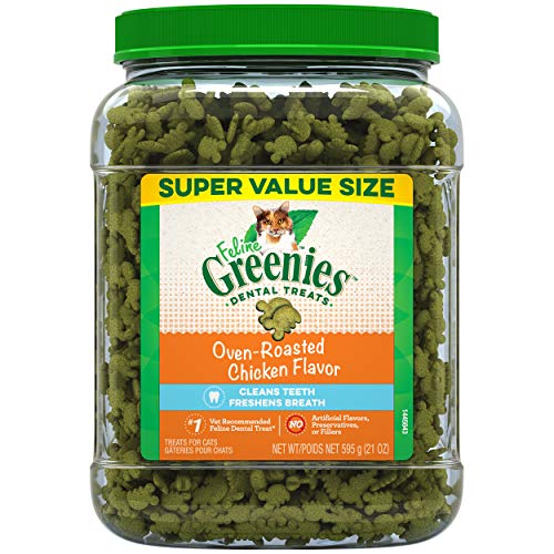 FELINE GREENIES Natural Dental Care Cat Treats Oven Roasted Chicken Flavor, 21 oz. Tub