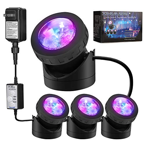 IMAGE Pond Lights, Underwater Lights IP68 Submersible Lamp with Multicolored 48-LED Bulbs and Timer Setting, Underwater Lights for Swimming, Pool, Fish Tank and Fountain